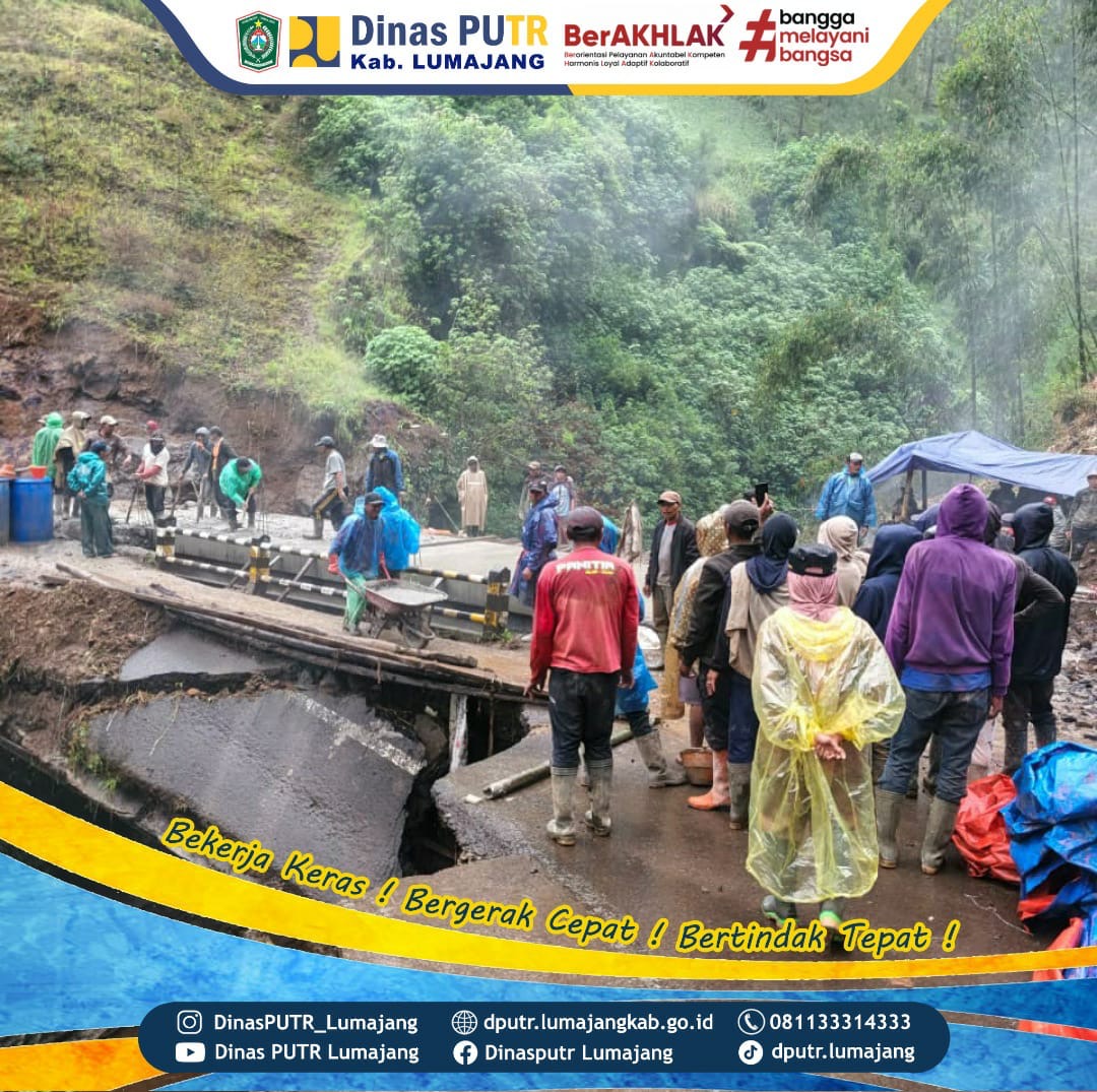 KEPALA DINAS PEKERJAAN UMUM DAN TATA RUANG KABUPATEN LUMAJANG TINJAU PEMBANGUNAN JEMBATAN ARGOSARI