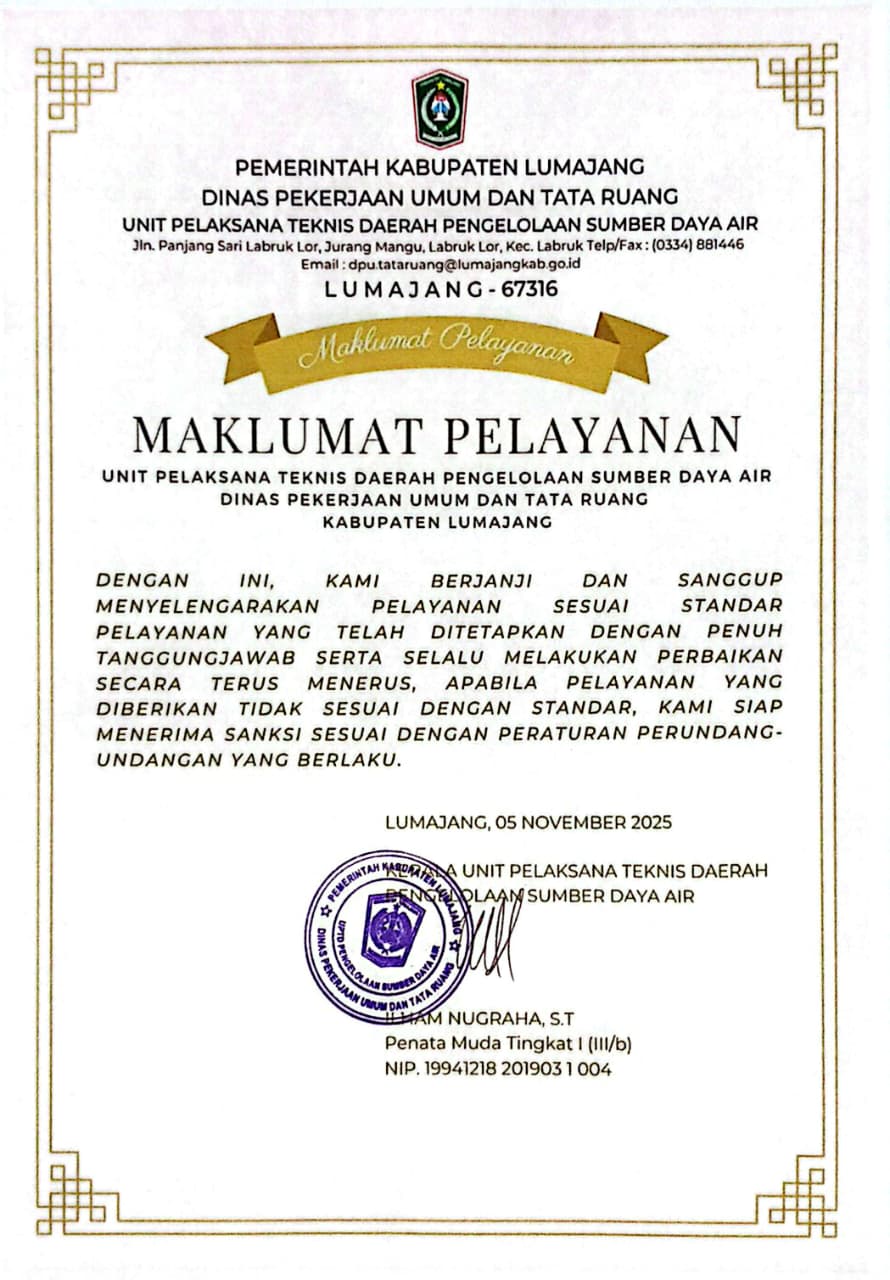 Maklumat Pelayanan UPTD PSDA DPUTR Kabupatn Lumajang